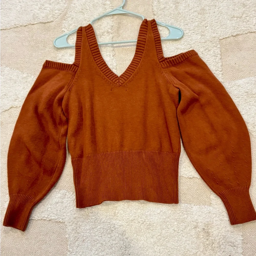 Lovers + Friends Off-the-Shoulder Sweater in Rust